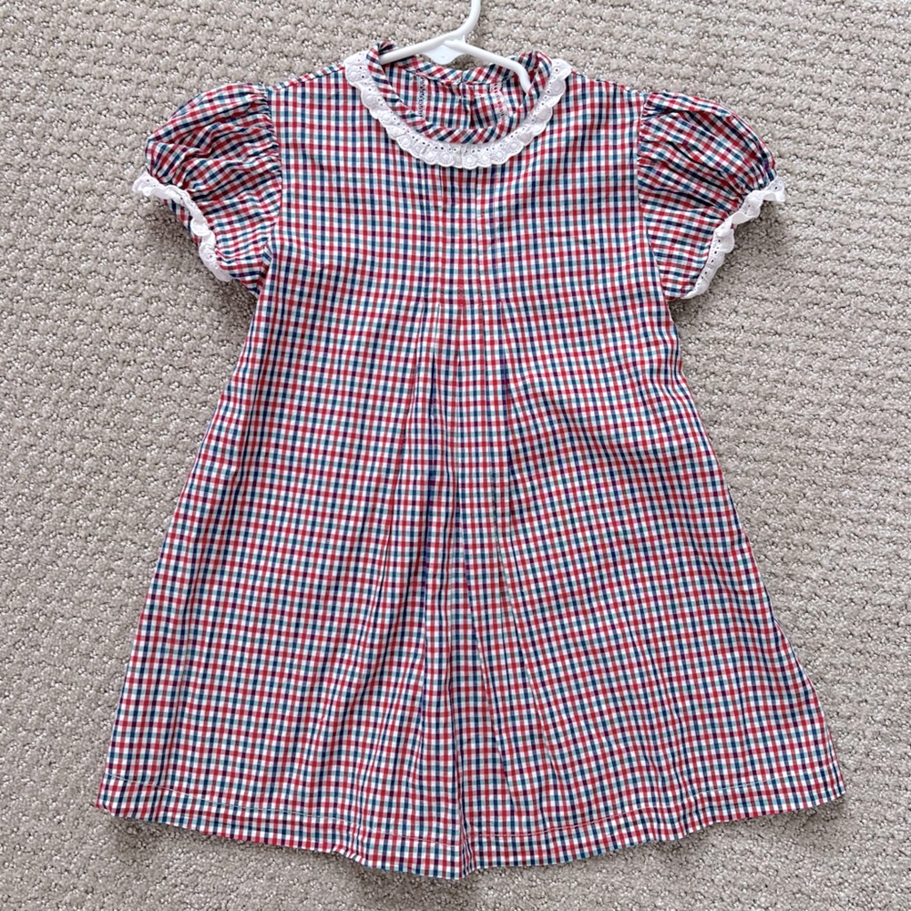 Plaid dress w lace collar 3T